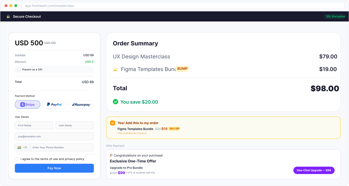 Order bumps and upsells