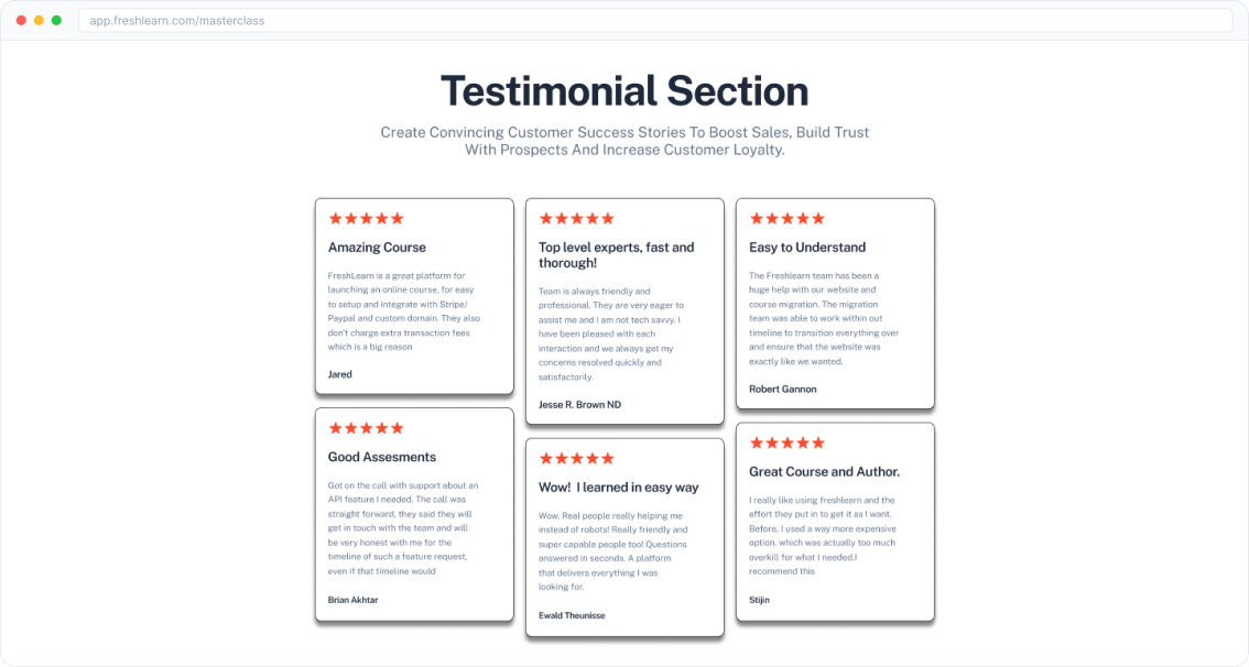 Show testimonials on website