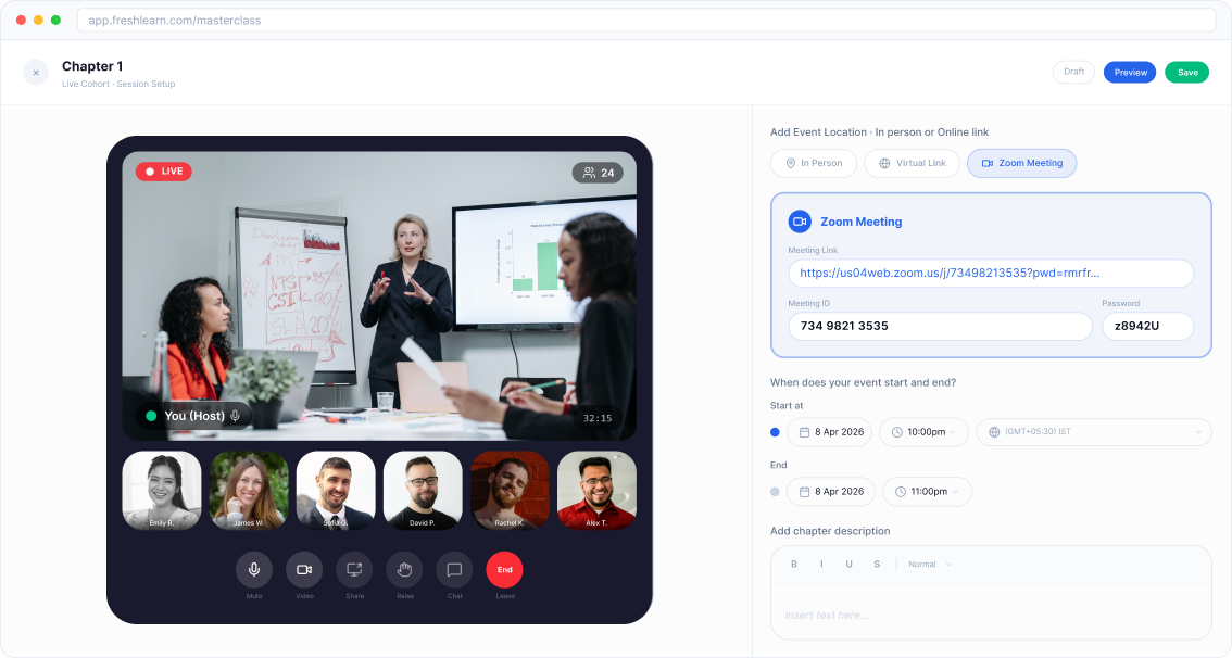 Live cohort and workshop schedule