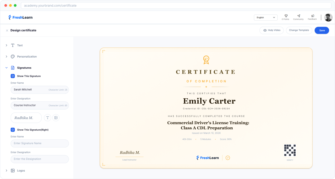Automatically issued ELDT completion certificates