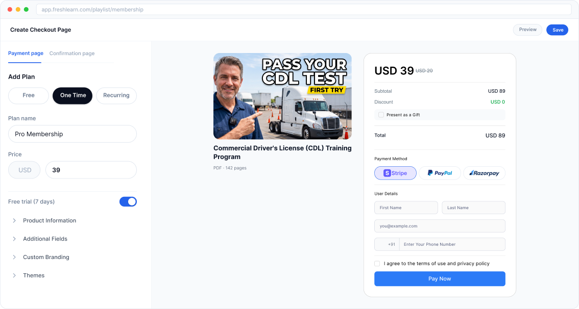 Checkout connected to your own Stripe account