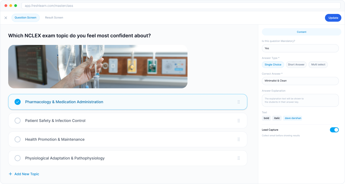 Question bank, quizzes and scores